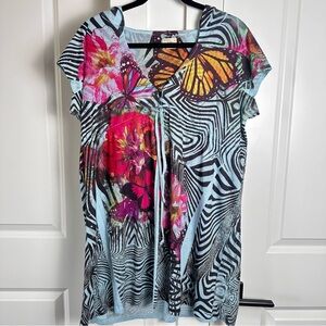 Unity Beach (L) Hooded Y2K Desigual Style Coverup Dress w Hood - Zebra Butterfly